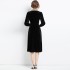 Real time spot European station new women's slim fit large display black velvet dress with belt included