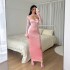 European and American 2024 Spring Women's New Plush Mesh Splicing Sexy Nightclub Style Hollow Long Skirt Slimming Dress