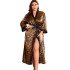 Spring and summer plus size sexy imitation silk nightgown leopard print home clothes pajamas sexy loose cardigan lace up bathrobe