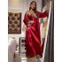 Women's Spring and Autumn Mid length Hanging Skirt Coat Two piece Set Casual Home Clothes Women's Imitation Silk Lace Sexy Set