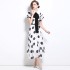 Real time spot French high-end banquet dress with ruffled edges and polka dots, chiffon long skirt, socialite temperament dress