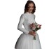 New Foreign Trade Muslim Wedding Dress High Collar Bead Embroidered Lace Long Sleeve Hui Dress Bridal Wedding Dress White