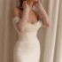 One shoulder long sleeved foreign trade white wedding dress two-piece set, detachable trailing bead embroidery, slim fit and slimming, fish tail elegant yarn