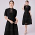 Spot shooting 5112- French fashion retro dress with lace and lace stitching, V-neck design, short sleeved dress