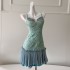 Yige Lira 2024 Summer New Product Blue Green strapless suspender waist cinching slimming short dress for women 68610