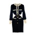 Autumn and winter small fragrance style socialite temperament contrasting long sleeved round neck waist slimming mid length A-line knitted dress