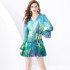 2024 Early Spring - Vacation Style V-neck Lantern Sleeve Wave Edge Colorful Mini Printed Dress Two Piece Set