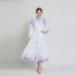 Spot Photo - Fashionable Bohemian Collar Lace Edge Lantern Sleeve Waist Long Printed Dress