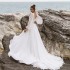 Foreign trade wedding dress with small tail, waist cinching, slimming and deep V long sleeved chiffon perspective light wedding dress, forest style travel photography beach skirt