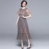 2024 new summer heavy industry embroidery mesh ruffle edge slimming dress with doll collar, retro stunning long skirt for women