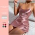 Danilin's new summer sexy backless ice silk suspender dress, pajamas, short skirt, home wear, women's simulated silk nightgown