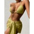 2024 new foreign trade swimsuit European and American backless sexy solid color bikini mesh short skirt bikini three piece set