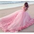 One shoulder peach collar short sleeved flower beach travel photoshoot grand display princess fluffy waist slimming wedding dress performance dress