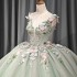 Adult Dress Ball Tail Evening Dress Shoulders V-neck Fluffy Princess Skirt Support Green Sweet Elegant Princess