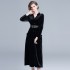 Real time spot European and American velvet long sleeved long skirt dress