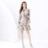 2024 Vacation - Colorful Flower V-neck Mushroom Edge Strap Shrink Fold Wide Swing Printed Mini Dress