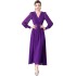 Real time spot purple dress with waist cinched pleated skirt, long sleeved flowing V-neck long skirt