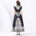 2024 Vacation - Palace Style Flip Collar Sleeveless Waist Wide Skirt Printed Long Dress