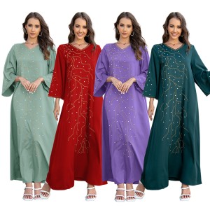 XQY500054 Foreign Trade Middle East Muslim Hot Diamond Loose Edition Robe Dress Saudi Arabian Muslim