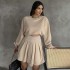 Amazon Cross border 2024 Autumn/Winter New Solid Color Long Sleeve Hoodie and pleated Skirt Two Piece Fashion Casual Set for Women