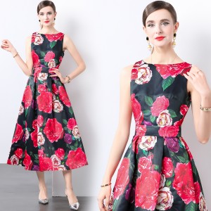 Real time stock sleeveless high waisted dress with three-dimensional cutting and waist cinching A-line skirt