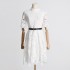 -Leisure commuting style, niche design sense, patchwork lace waist cinching, slimming solid color dress with belt