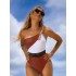 2024 Cross border European and American swimwear women's Amazon AliExpress contrasting bikini one-piece splicing swimsuit