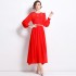 Real shooting spot 2024 new water-soluble lace splicing large swing chiffon dress dress with belt