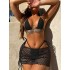 2024 new European and American sexy bikini three piece set solid color bikini bikini bikini mesh swimsuit cross-border hot item