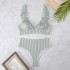 2024 Cross border European and American Foreign Trade New Swimsuit Striped High Waist V-neck Ruffle Edge Bikini Swimsuit Women's Bikin