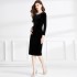 Real time spot French nail bead retro high waisted velvet dress for women's autumn collection waist slit long skirt