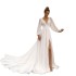 Foreign trade wedding dress with small tail, waist cinching, slimming and deep V long sleeved chiffon perspective light wedding dress, forest style travel photography beach skirt