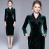 Real time spot high-quality velvet green slim fit waist, mid length, knee length skirt, outerwear, dress