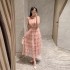 2024 new lace mesh nail bead dress for women's summer design, niche and slimming cake dress with a cinched waist