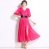 Real time shooting of European and American bubble sleeves, pleating, slimming, medium to long dresses, Korean version long dresses