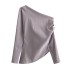 New Design for Spring 2024 in Foreign Trade: Oblique Shoulder, Asymmetric Wrinkle, Slim Fit Shirt Top for Women 1131832