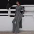 2024 Winter European and American New Women's Long Sleeve Round Neck Split Long Skirt Horn Pants Two Piece Fashion Set for Women