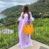 New African women's loose dress for foreign trade, luxurious full surround, lightweight feather bat sleeves, high slit robe