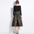 Real time stock 2024 autumn high-end black jacquard mid length temperament dress new