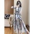 Embroidered mesh patchwork lace dress 2024 new women's clothing style high-end high waisted long skirt