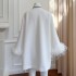 Yige Lira 2023 Autumn/Winter New Product White Feather Long Sleeve Loose Tie Daily Young Dress 68329