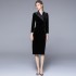 Real time spot high-quality velvet slim fit waist cinched mid length style knee high one-step skirt jacket dress for external wear