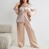 Danilin sleepwear silk ice silk thin long sleeved pants cardigan simulation silk plus size sexy home suit set