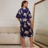 Cross border plus size sleepwear women's long print pullover dress summer new home wear silk ice silk nightgown