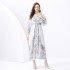 2024 Vacation - Palace style V-neck lantern sleeve double door placket printed long lace dress