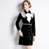 Real shot spot black velvet embroidered collar long sleeved dress jacket with belt included