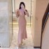 Sweet and gentle style dress 2024 new women's autumn and winter temperament socialite pink slim fit buttocks wrapped fish tail long skirt