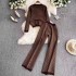 High end European goods, Paris high-end feeling, small fragrance, gold buckle coffee color knitted top, wide leg pants, two-piece set for women