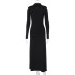 European and American style 2024 spring new women's long sleeved high neck sexy backless slit long skirt fashion dress wholesale