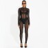 European and American style long sleeved mesh pants, 2024 summer ins new women's sexy see through jumpsuit, foreign trade wholesale